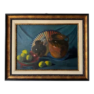 1980's F. Merrin Still Life Oil Painting, Framed