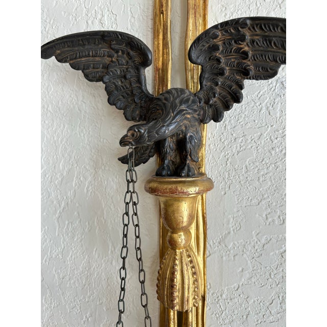 Pair of Antique Italian Carved Wood Candle Power Neoclassical Wall Sconces. For Sale - Image 4 of 7