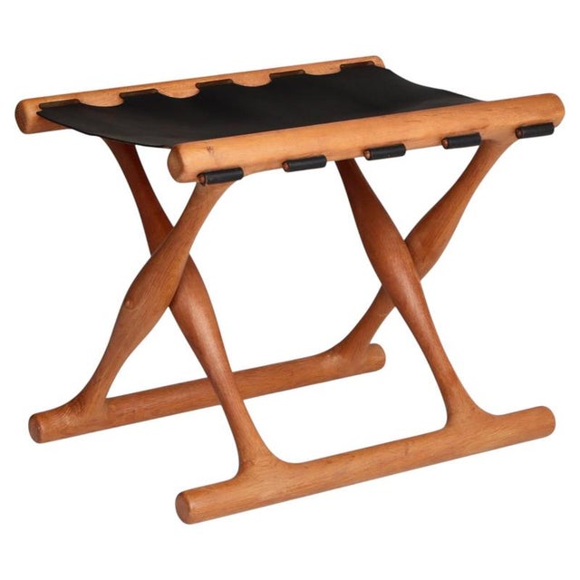 Danish Modern Gold Hill Stool in Oak and Black Leather attributed to Poul Hundevad, 1960 For Sale - Image 17 of 17