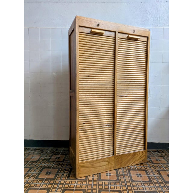 Double Archive Cabinet with Door Shutter in Oak, France, 1930s For Sale - Image 3 of 15