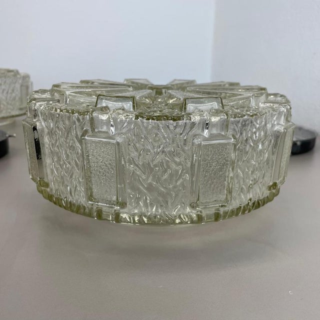 Textured Glass Wall or Ceiling Lights attributed to Hillebrand Leuchten, 1970s, Set of 2 For Sale - Image 14 of 18