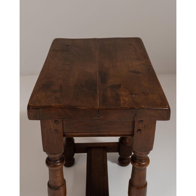 1970s French Chestnut Brown Oak Side Table with Single Drawer For Sale - Image 9 of 15