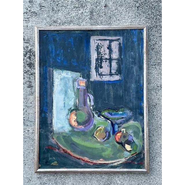 Vintage Original Abstract Still Life on Canvas For Sale - Image 4 of 12