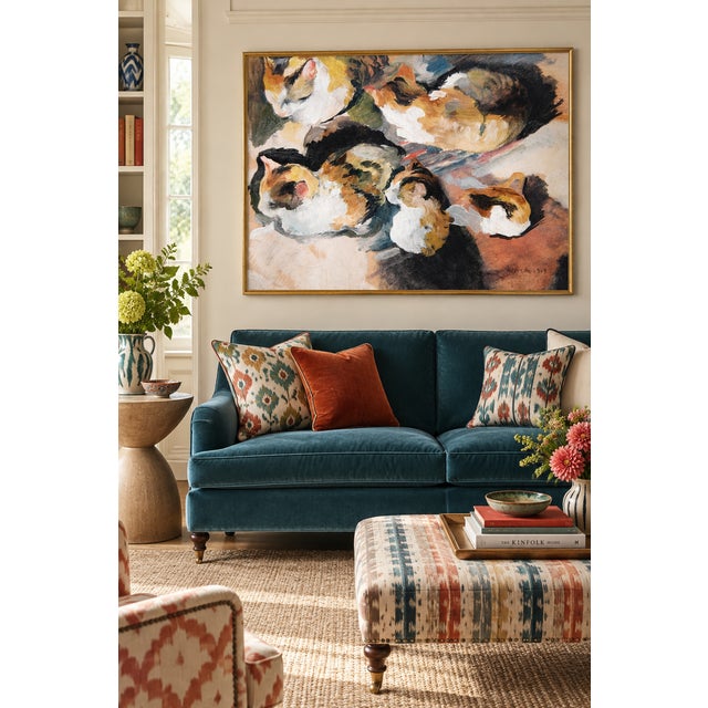 Bunny Williams Home 1909 Vintage Calico Cat Art Print by August Macke, Feline Wall Art - 16" X 12" For Sale - Image 4 of 9