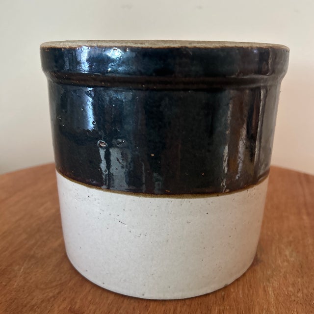 Ceramic Vintage American Primitive Two-Toned Glazed Stoneware Crock For Sale - Image 7 of 12
