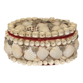 Vintage Palm Beach Style Oval Encrusted Shell Box For Sale