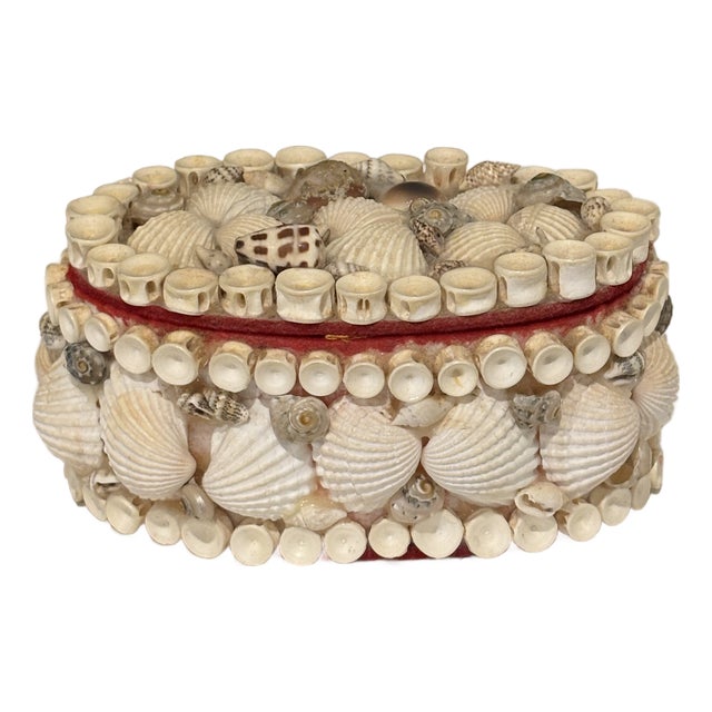Vintage Palm Beach Style Oval Encrusted Shell Box For Sale
