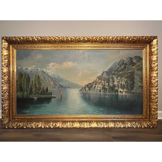 Antique Oil Painting of Lake Garda Italy by Edward Andreas Roth For Sale - Image 13 of 13