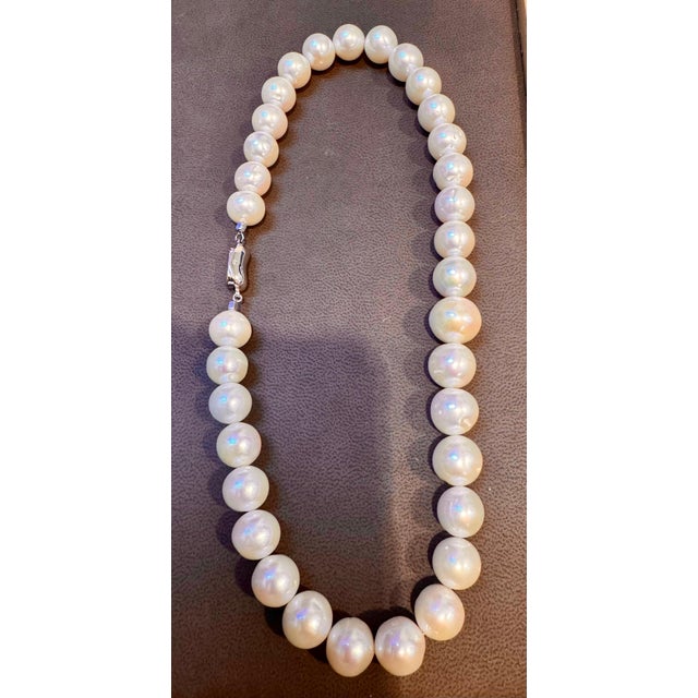 34 Round White Fresh Water Pearls Strand Necklace Set in Silver Clasp, 16 Inch 12-15 mm Graduating Pearls Sterling silver...
