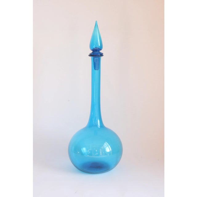 Mid-Century Modern Blue Empoli Glass Genie Bottle, Tuscany, 1960s For Sale - Image 3 of 10