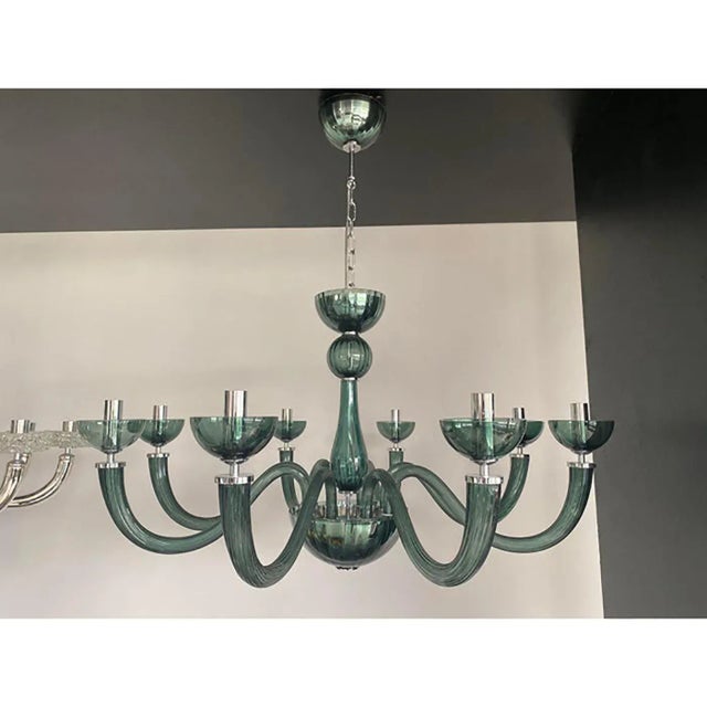 Early 21st Century Murano Style Glass Chandelier in Light Green Italian Art Glass by Simoeng For Sale - Image 5 of 8