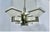 Early 21st century postmodern Mission style chandelier in brushed nickel finish with frosted-glass shades. Has four arms...