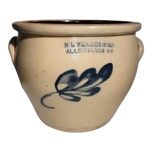 Rare 1 Gal Double Handle 19thc Butter Crock