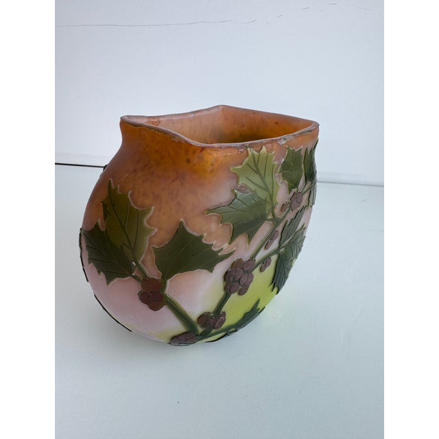 Glass Lagras Art Nouveau Red Holly Berry Vase For Sale - Image 7 of 11