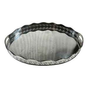 Large Oval Edwardian Gallery Butler Tray Hallmarked Silver Plate.