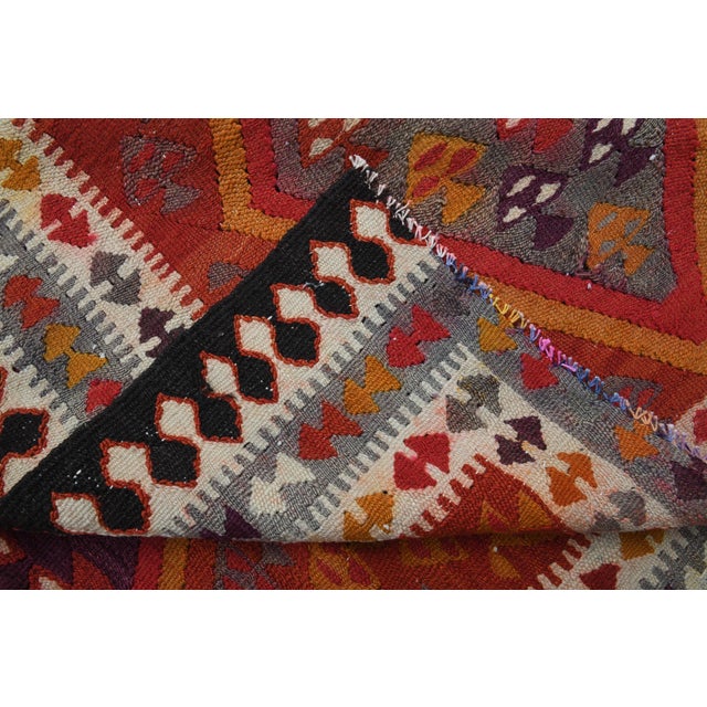 1970s Vintage Turkish Handmade Wool Cotton Red Runner Rug For Sale - Image 4 of 11