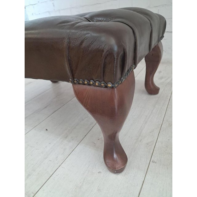Brown Vintage Brown Buttoned Leather Chesterfield Ottoman, 1980s For Sale - Image 8 of 12