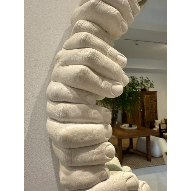 Mid-Century Modern Vintage 1976 Surrealist Mid-Century Modern Richard Etts "Hands" Round Plaster Mirror,, Unmarked For Sale - Image 3 of 8