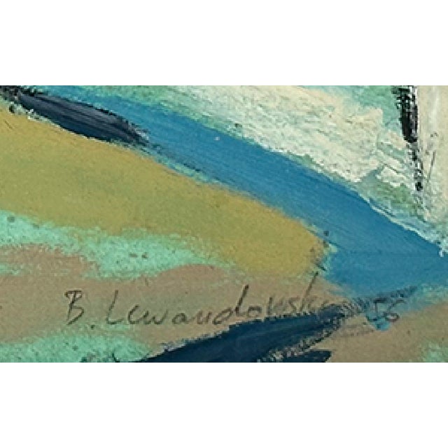 1940s Mid-Century Vintage European Abstract Expressionism Coastal Landscape Painting, Signed by French Polish Artist Bernard Lewandowski, With Mat For Sale - Image 4 of 4