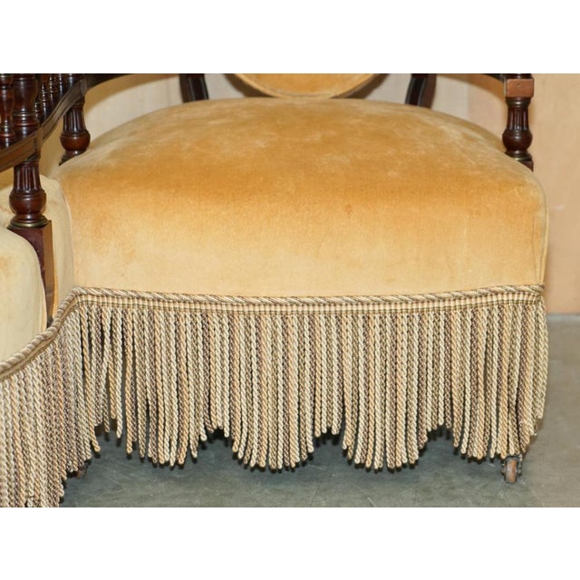 Victorian Tete a Tete Conversation Sofa with Ebonised Frame For Sale - Image 6 of 18