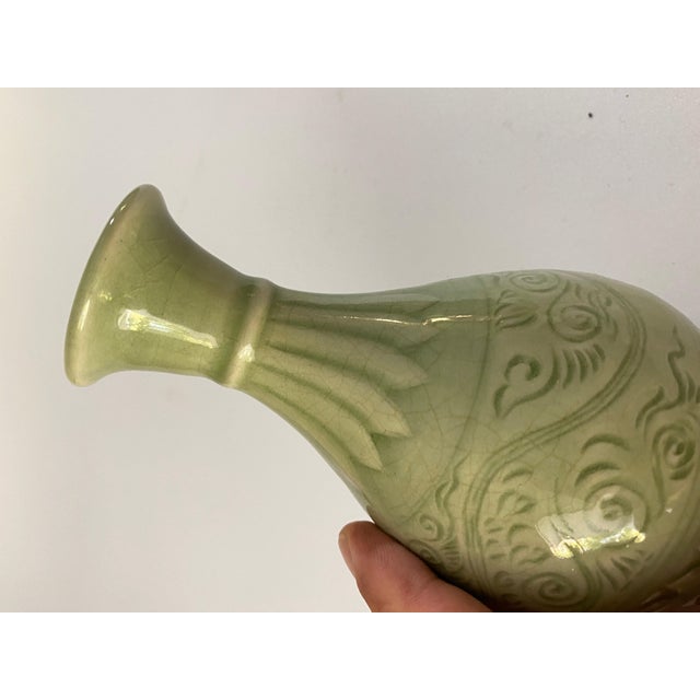 Mid-20th Century Green Ceramic Celadon Vase, China For Sale - Image 3 of 7