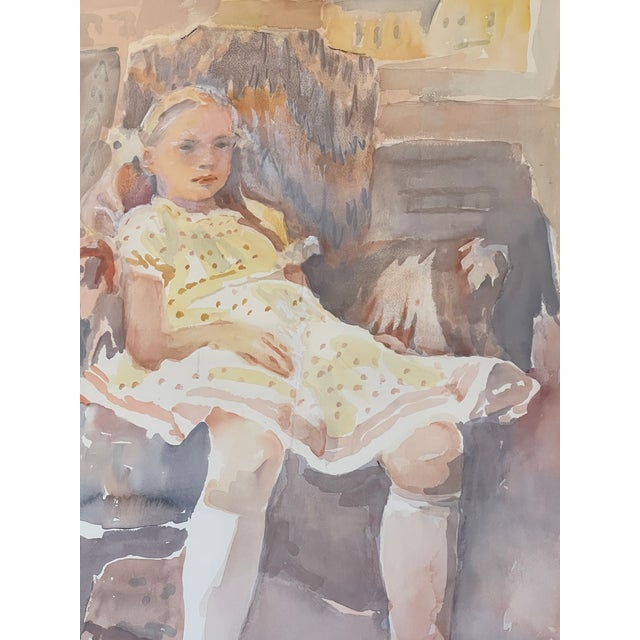 Wood 1970s Impressionist Original Watercolor Savannah Art Myrtle Jones Slouching Girl Gilded Frame For Sale - Image 7 of 14