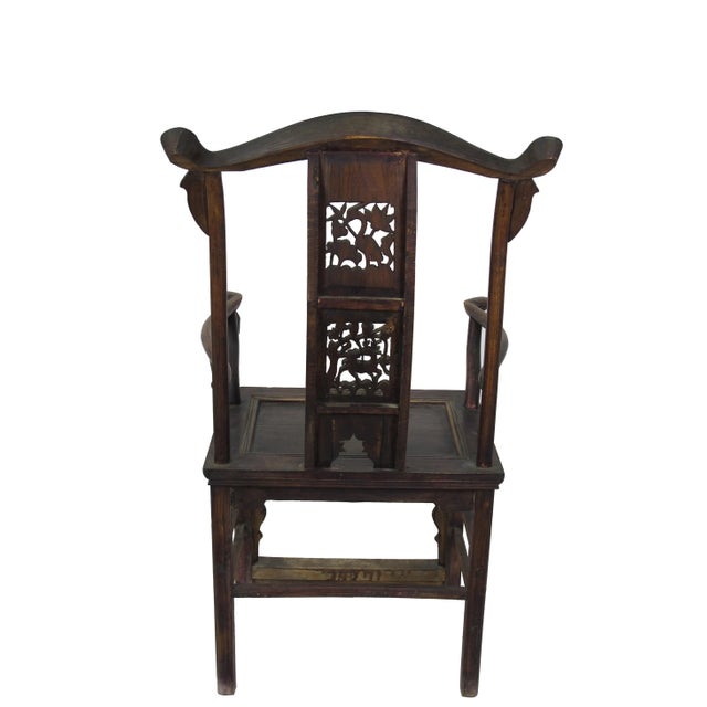 Burnt Umber Antique Chinese High York Back Armchairs - a Pair For Sale - Image 8 of 13