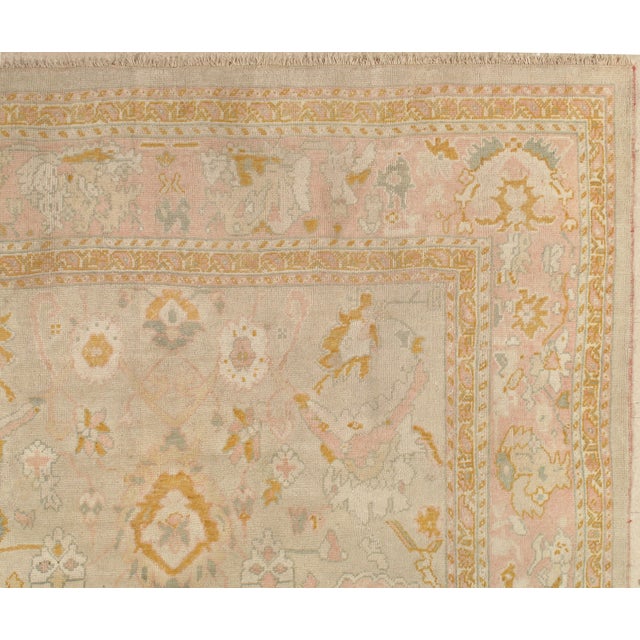 Brown Antique Oushak Carpet, Handmade Turkish Oriental Rug, Beige, Taupe, Soft Shrimp For Sale - Image 8 of 13