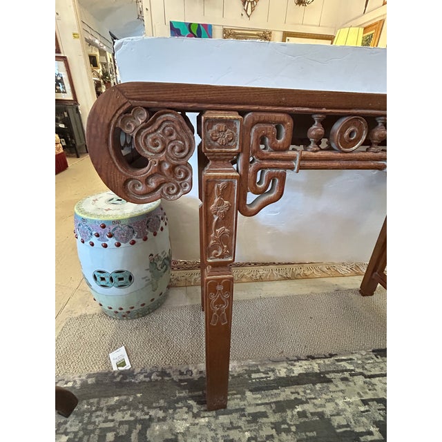Wood Carved Oak Vintage Asian Style Console Table For Sale - Image 7 of 15