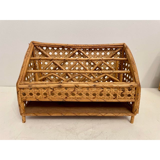Tan Vintage Rattan Caned Letter Holder Desk Organizer For Sale - Image 8 of 9