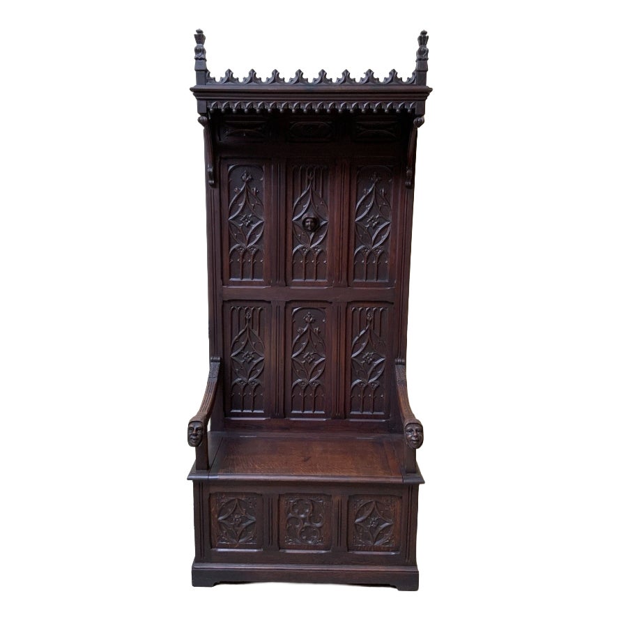 Antique Neo-Gothic Chest Bench, 1880 | Chairish