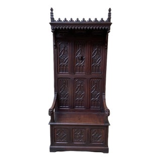 Antique Neo-Gothic Chest Bench, 1880 For Sale
