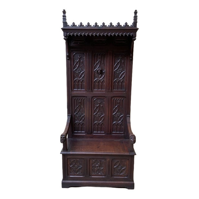 Antique Neo-Gothic Chest Bench, 1880 For Sale