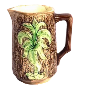 1880s Antique Majolica Palmetto/Cabbage Palm Tree and Bark Pitcher