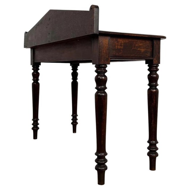 19th Century English Antique Oak Side Table with Gallery Back For Sale - Image 6 of 11