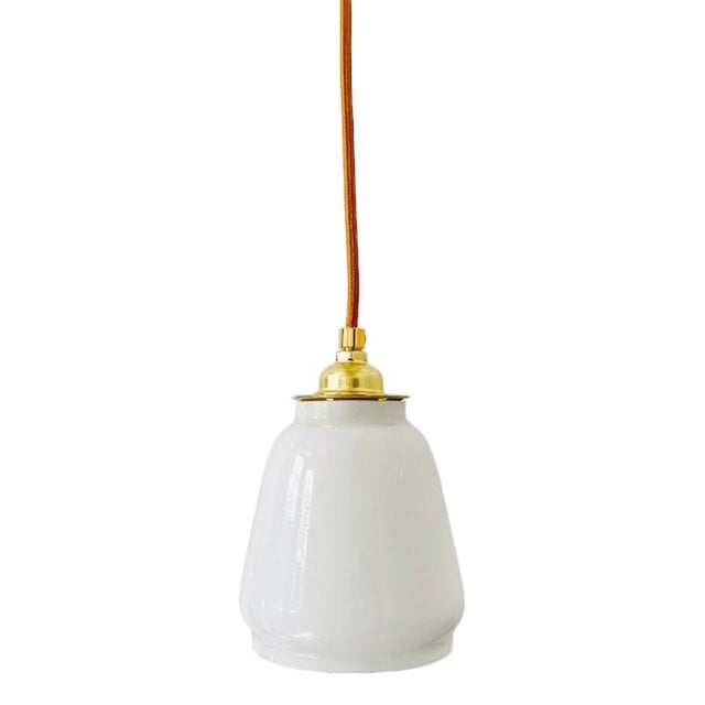 Metal Vintage High Gloss Gold Hanging Lamp in Frosted Glass For Sale - Image 7 of 7