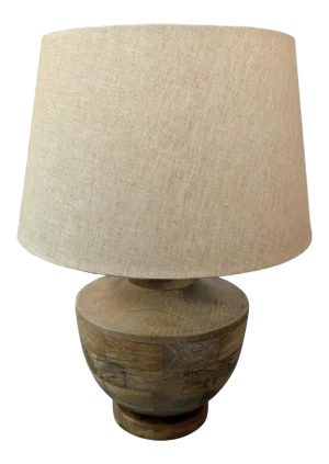 Coastal Organic Modern Acacia Wood Carved Table Lamp - Burmese Style