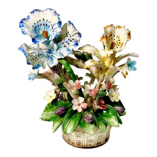 1960s Vintage Italian Boho Chic Mediterranean Capodimonte Iris & Crocus Porcelain Decorative Objects For Sale