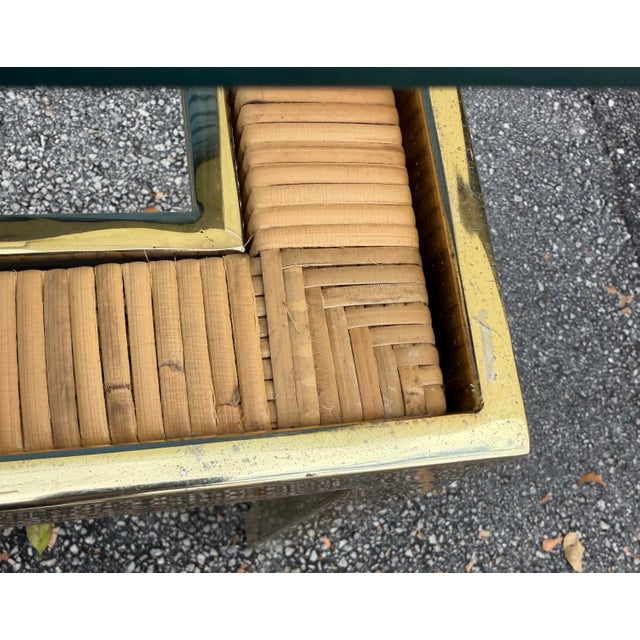 Milo Baughman Mid Century Modern Square Brass and Rattan Side Table - A Pair For Sale - Image 4 of 12