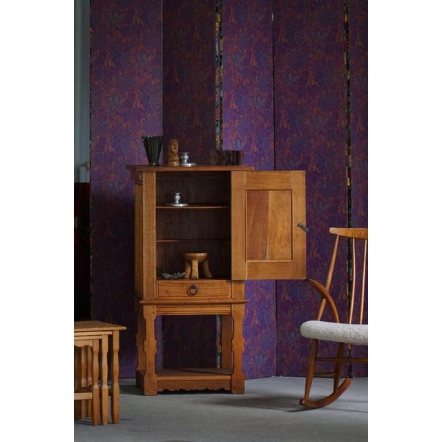 Scandinavian Narrow Oak Cabinet, 1950s For Sale - Image 12 of 17