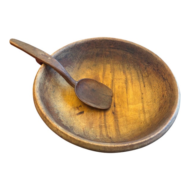 Vintage Dough Bowl and Ladle For Sale