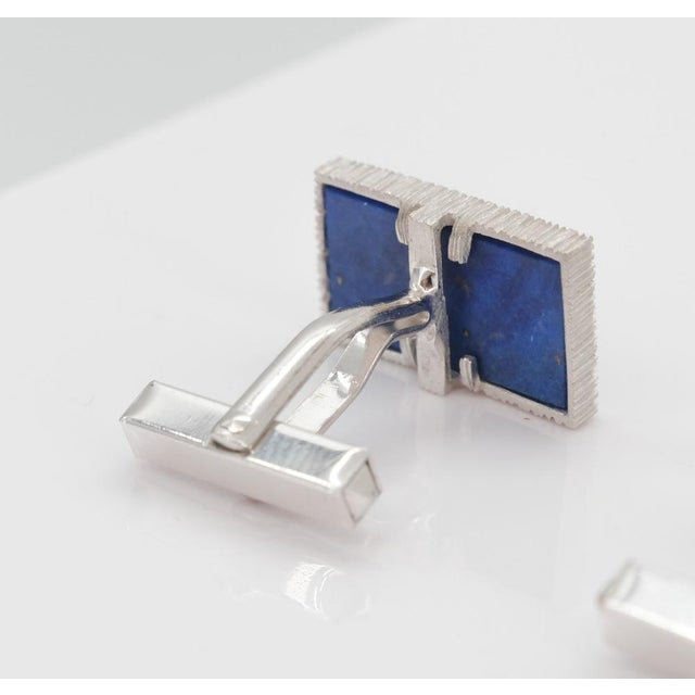 Vintage 18ct White Gold and Lapis Lazuli Cufflinks, 1970s, Set of 2 For Sale - Image 9 of 10