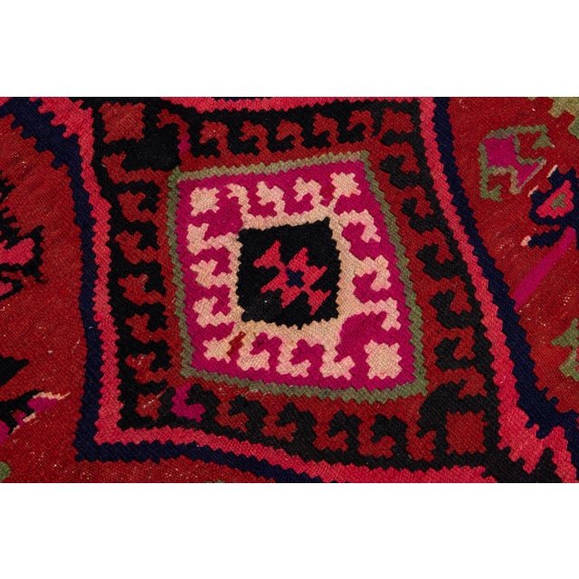 Red 1960s Vintage Turkish Kilim Red Handmade Tribal Wool Rug For Sale - Image 8 of 9
