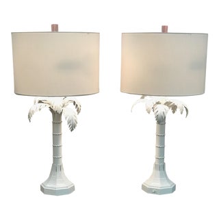 Vintage White Gloss Palm Tree Lamps With Lucite Finials - a Pair For Sale