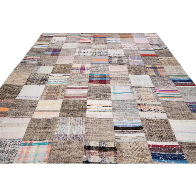 Turkish Vintage Multicolor Handmade Patchwork Turkish Wool Rug For Sale - Image 3 of 12