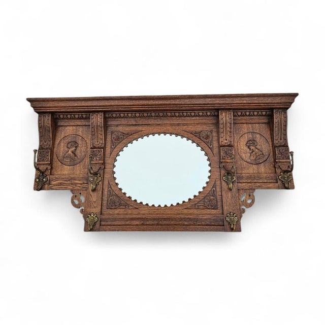 Dutch Entryway Wall Coat Rack in Carved Wood with Central Mirror, 1950s For Sale - Image 15 of 15