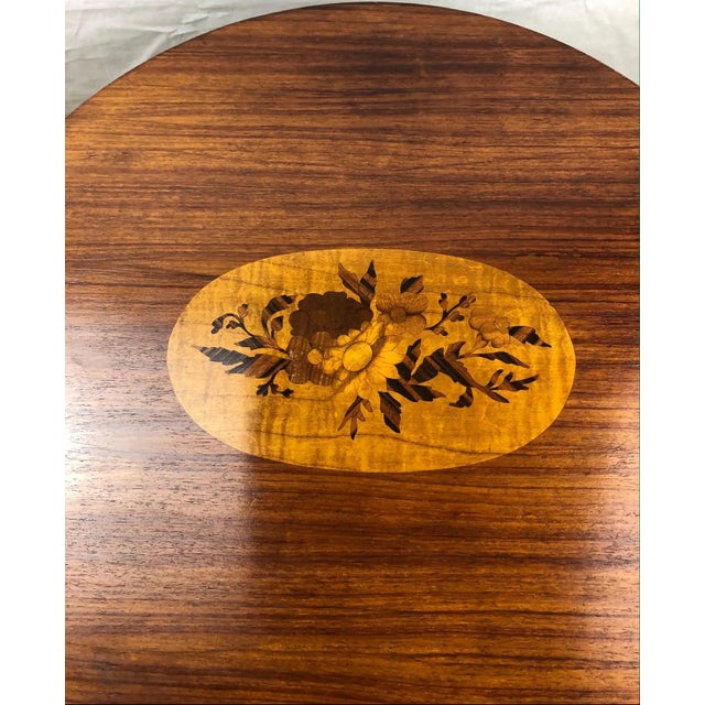 French Art Deco Style Round Wooden Cocktail or Side Table With Marquetry Center For Sale - Image 4 of 5