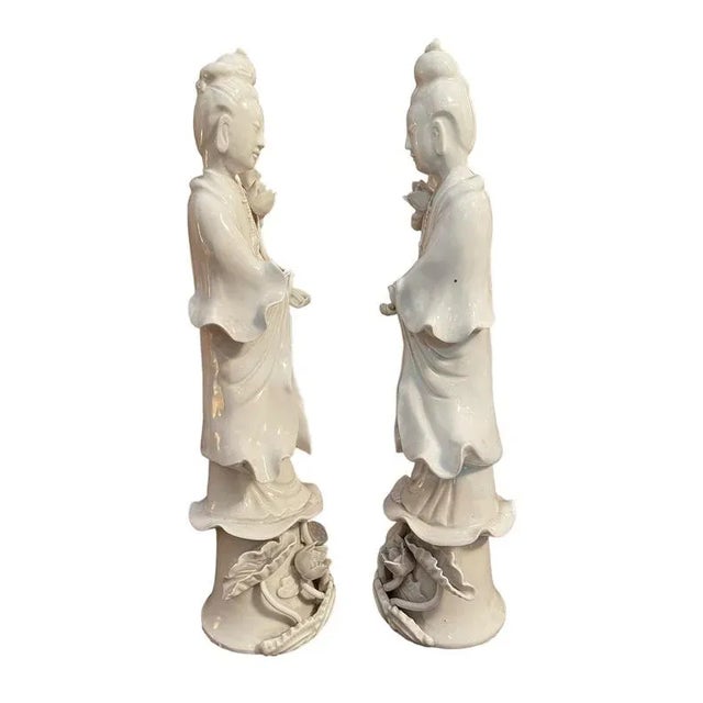 Chinese Guanyin Ceramic Statues, 1800s, Set of 2 For Sale - Image 4 of 6