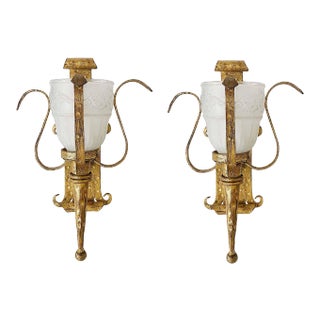 Vintage Wall Sconces - Wrought Iron With Gilt Finish - A Pair For Sale
