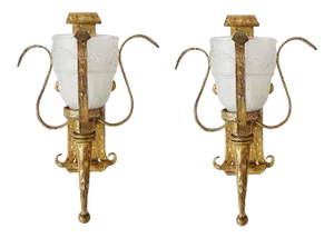 Wall Sconces Vintage Wrought Iron With Gilt Style Finish - A Pair